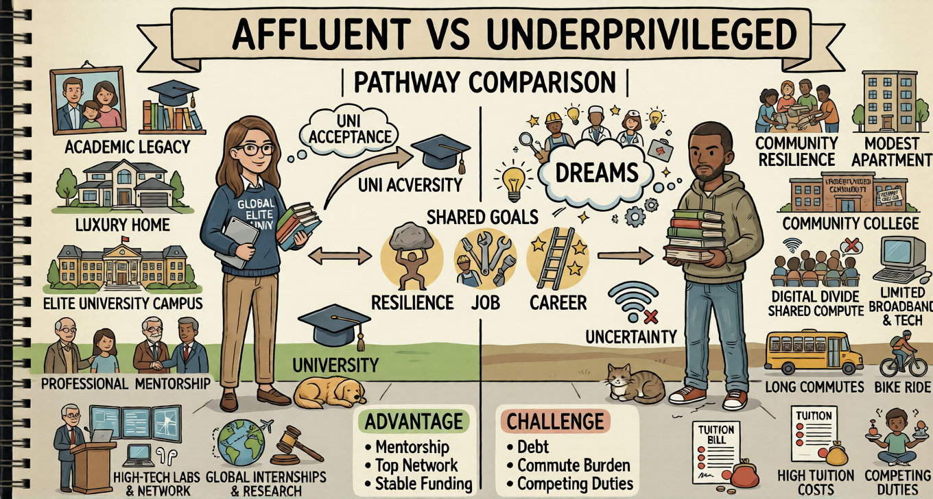 Doodle comparing affluent and underprivileged students